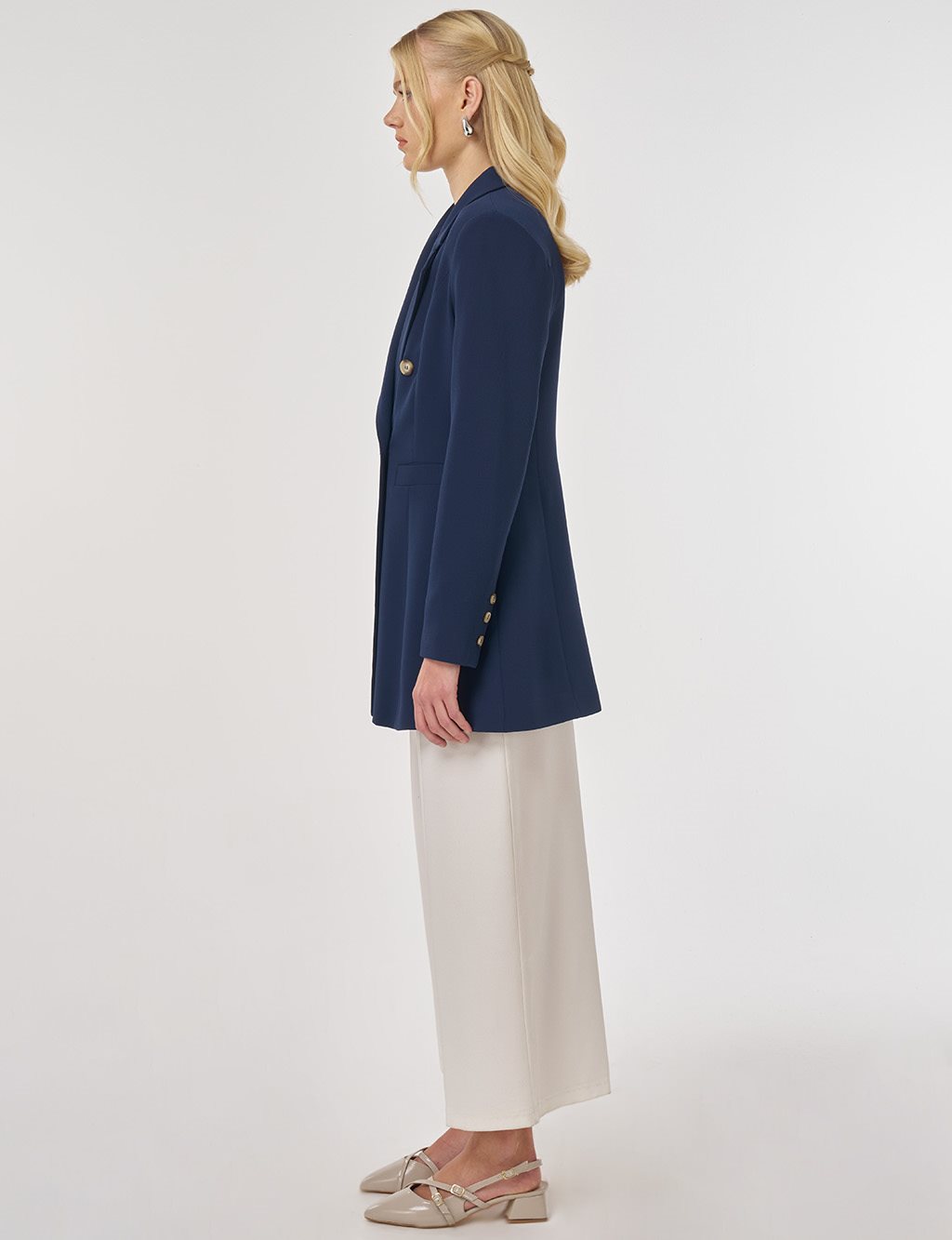 Klapa Yaka Blazer Ceket Koyu Lacivert