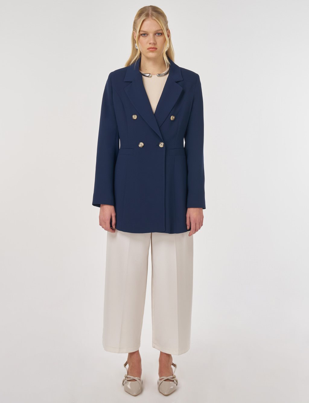 Klapa Yaka Blazer Ceket Koyu Lacivert