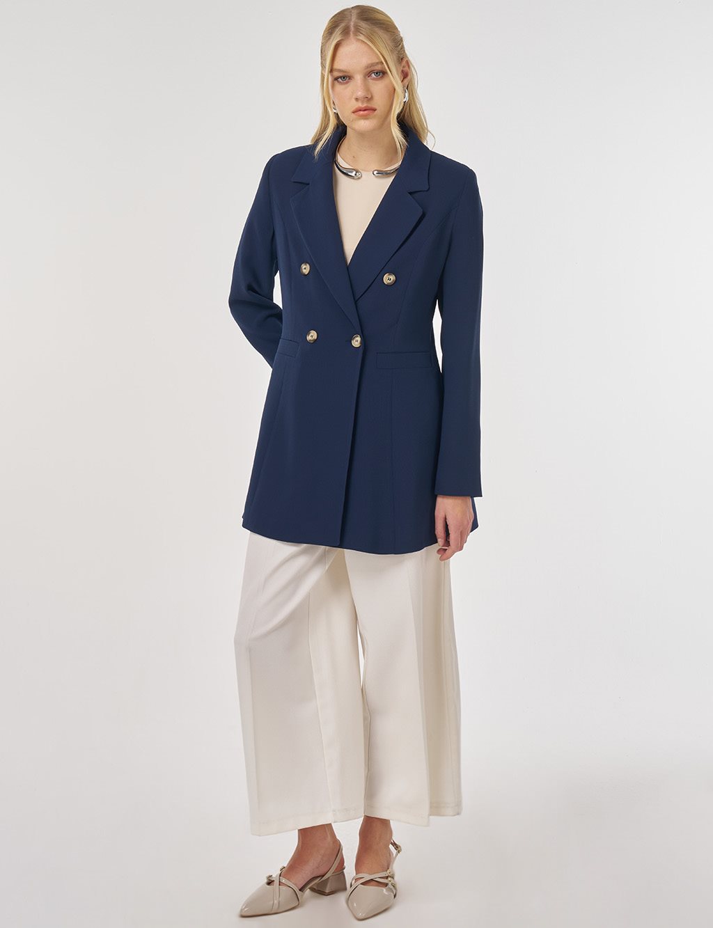 Klapa Yaka Blazer Ceket Koyu Lacivert