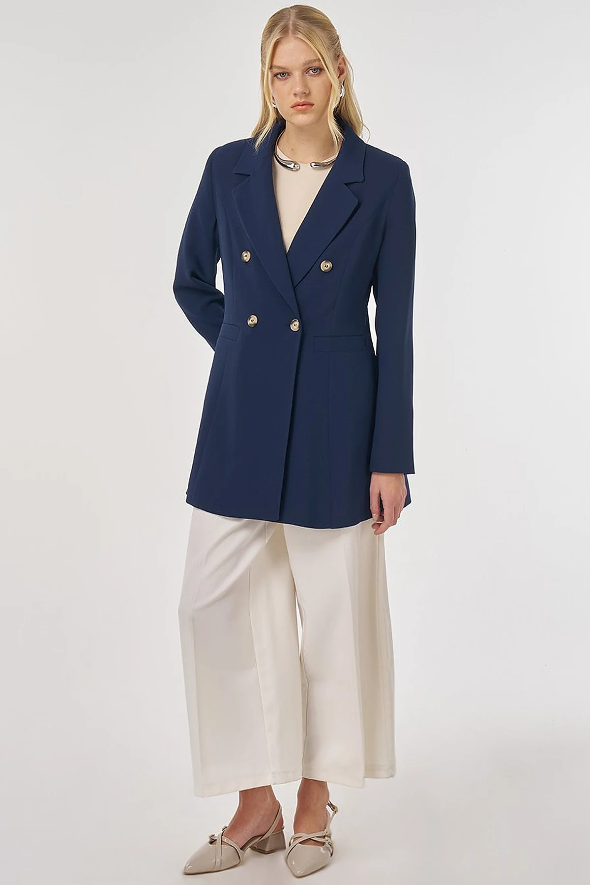 Klapa Yaka Blazer Ceket Koyu Lacivert