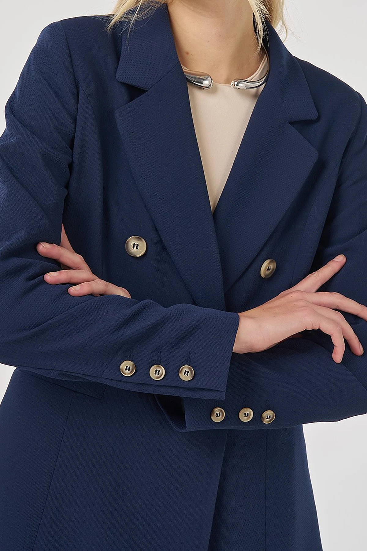 Klapa Yaka Blazer Ceket Koyu Lacivert