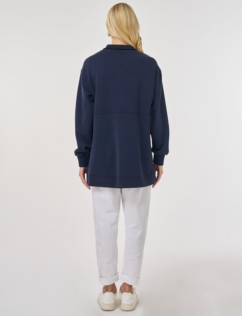 Dik Yaka Sweatshirt Koyu Lacivert