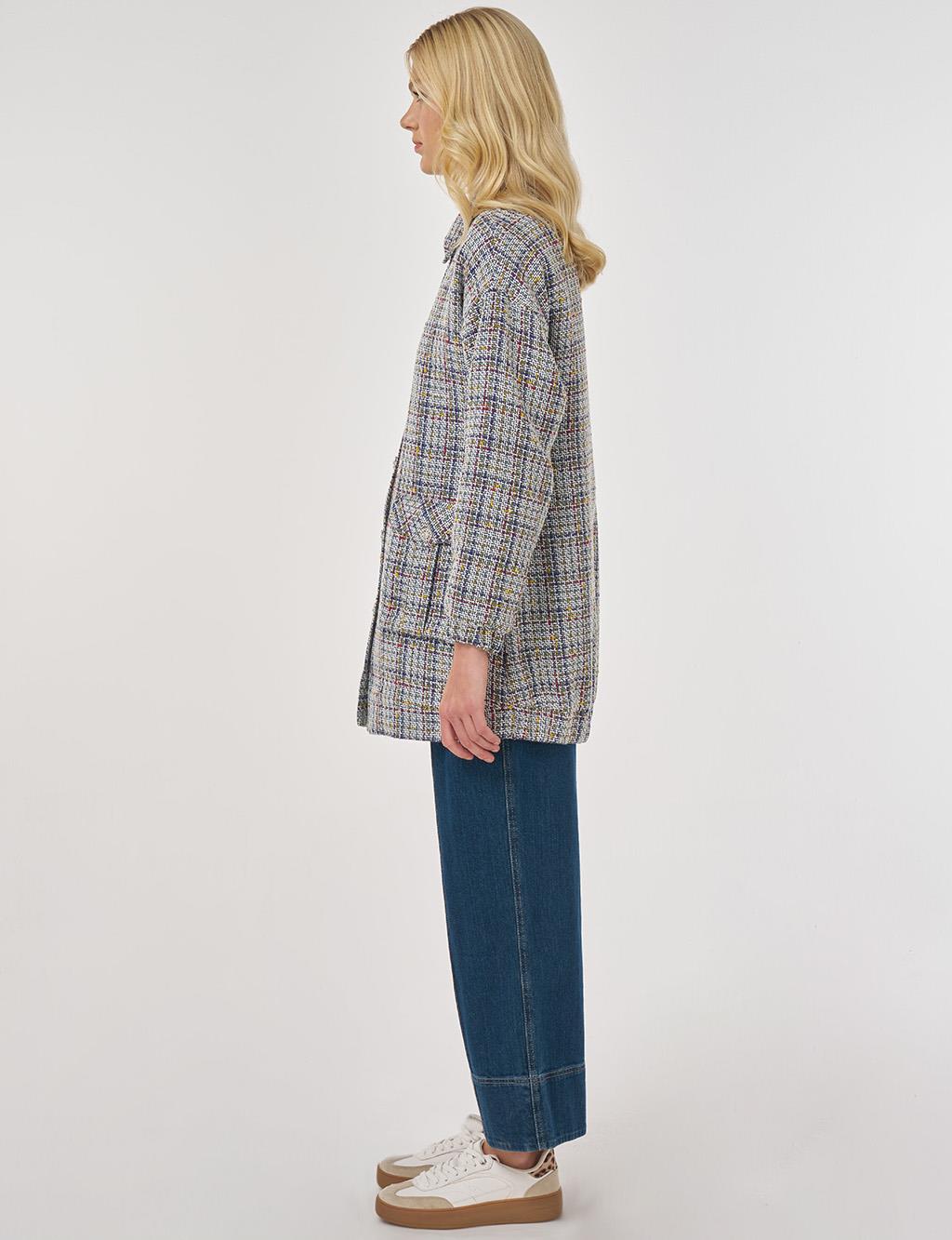 Patch-Pocket Tweed Jacket Indigo