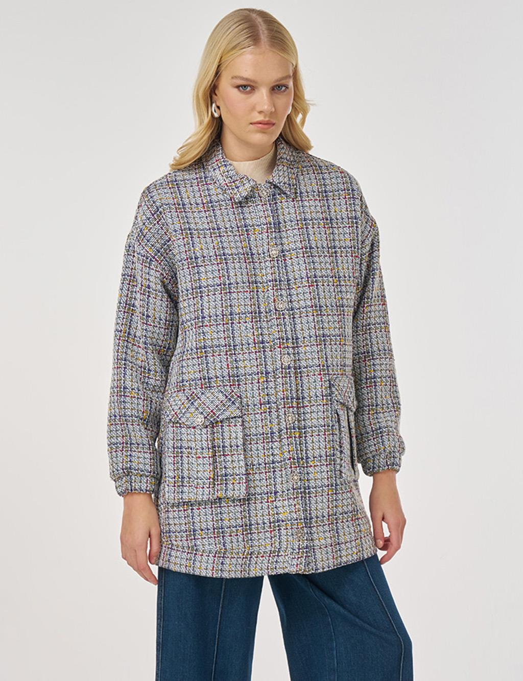 Patch-Pocket Tweed Jacket Indigo