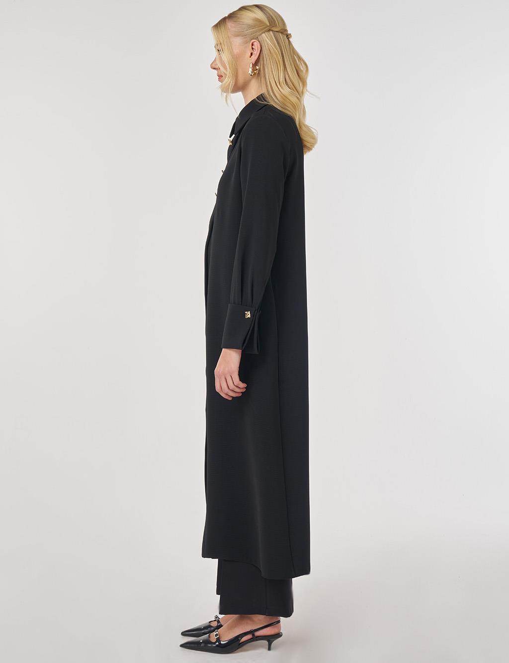 Shiny Button Long Tunic in Black
