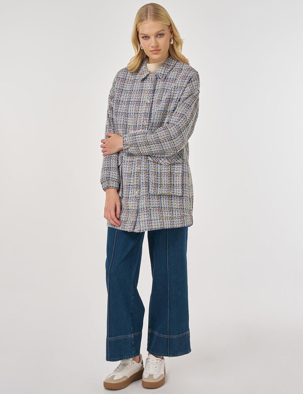 Patch-Pocket Tweed Jacket Indigo