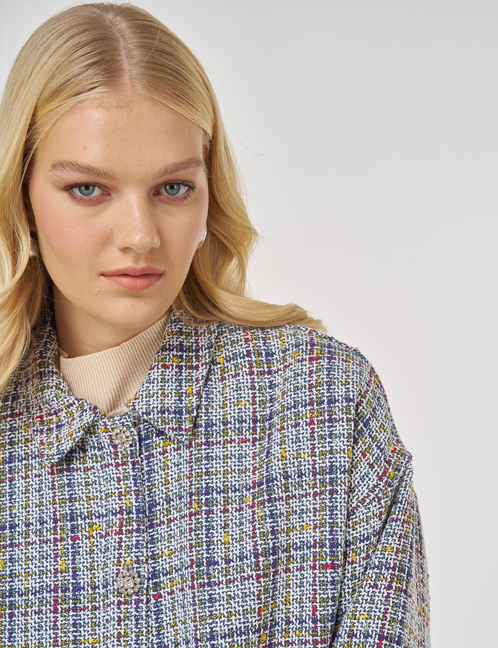 Patch-Pocket Tweed Jacket Indigo