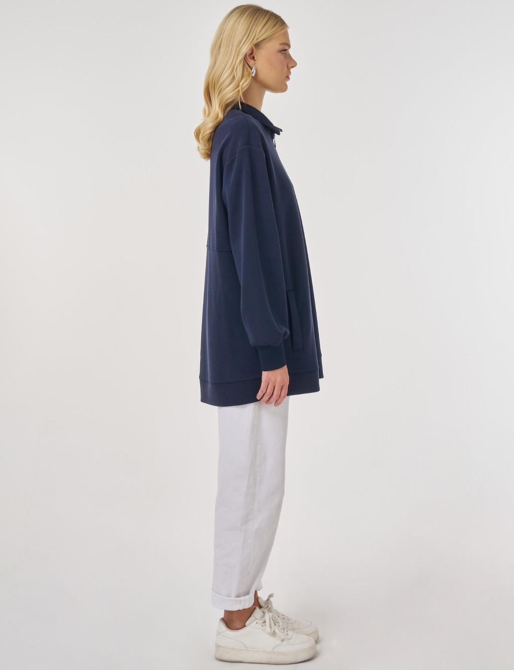 Dik Yaka Sweatshirt Koyu Lacivert