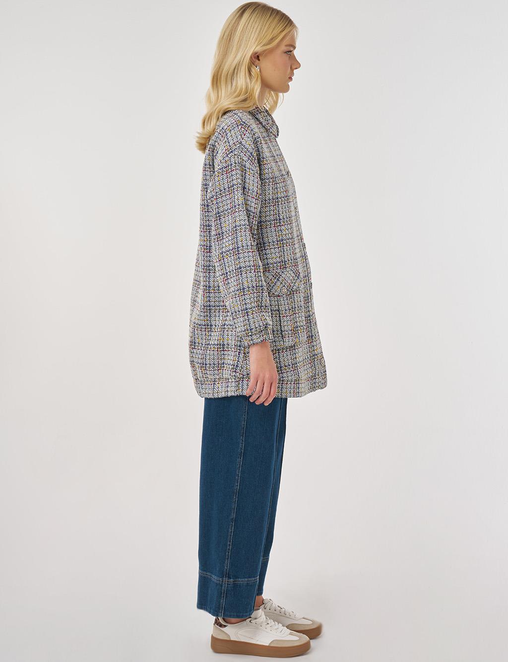 Patch-Pocket Tweed Jacket Indigo