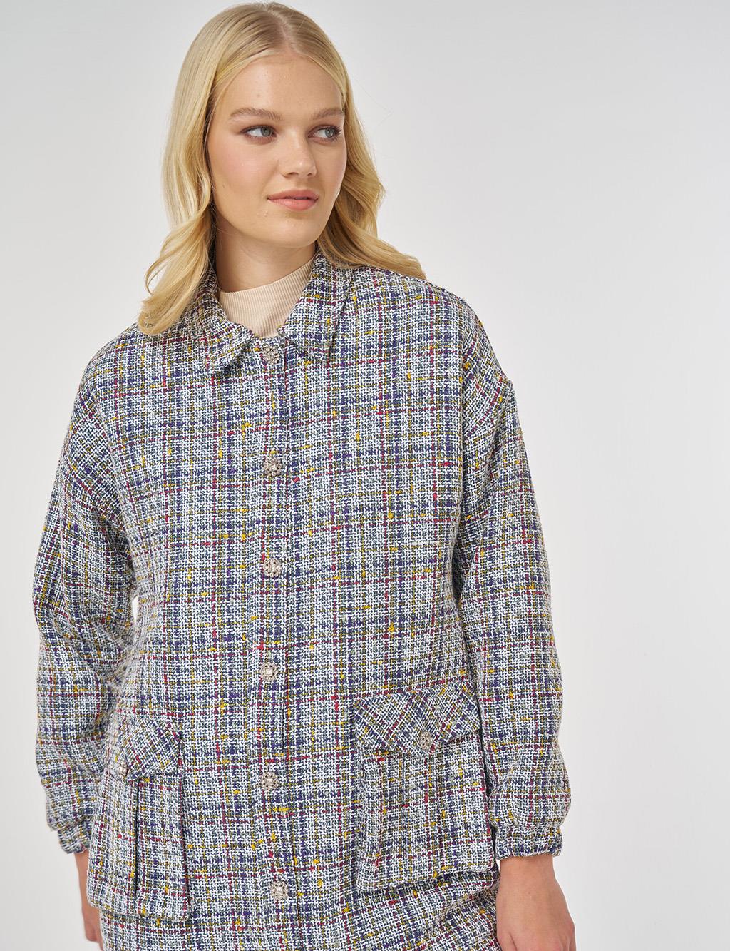 Patch-Pocket Tweed Jacket Indigo