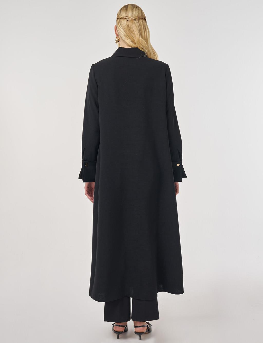 Shiny Button Long Tunic in Black