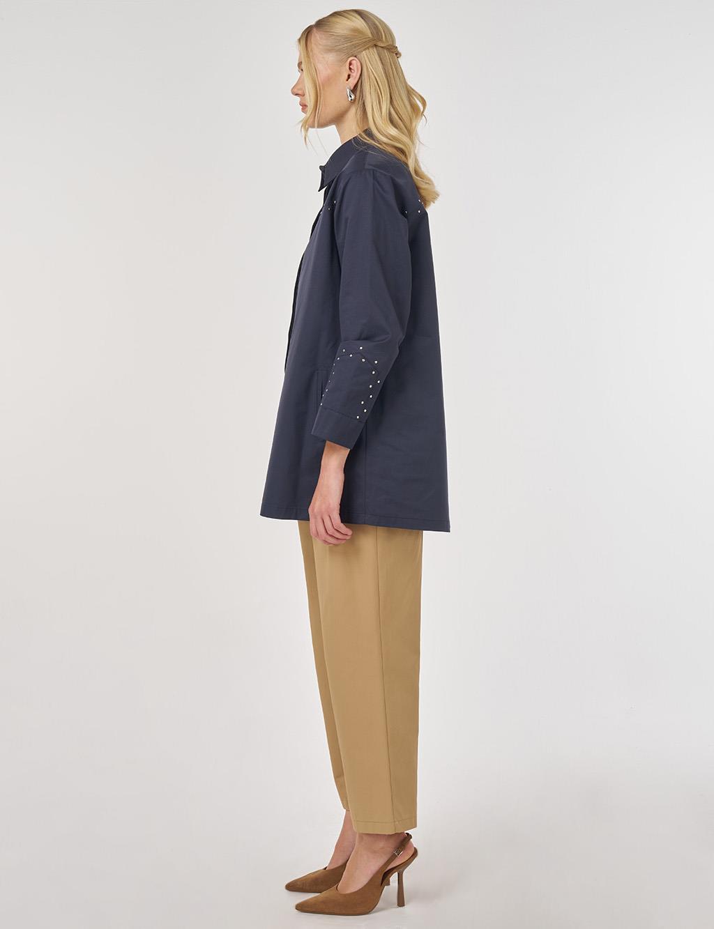 Trok Baskılı Pamuklu Tunik Koyu Lacivert