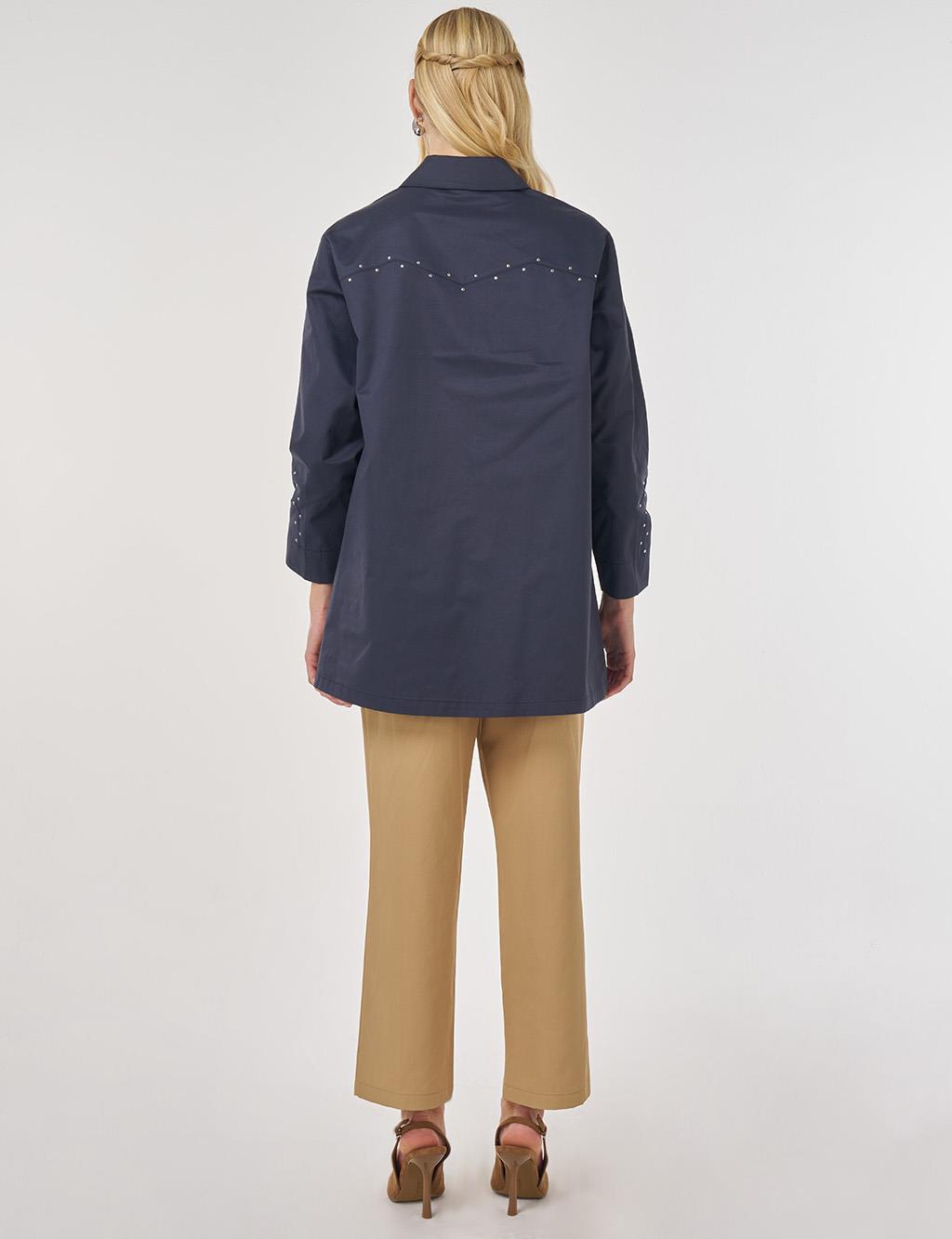 Trok Baskılı Pamuklu Tunik Koyu Lacivert