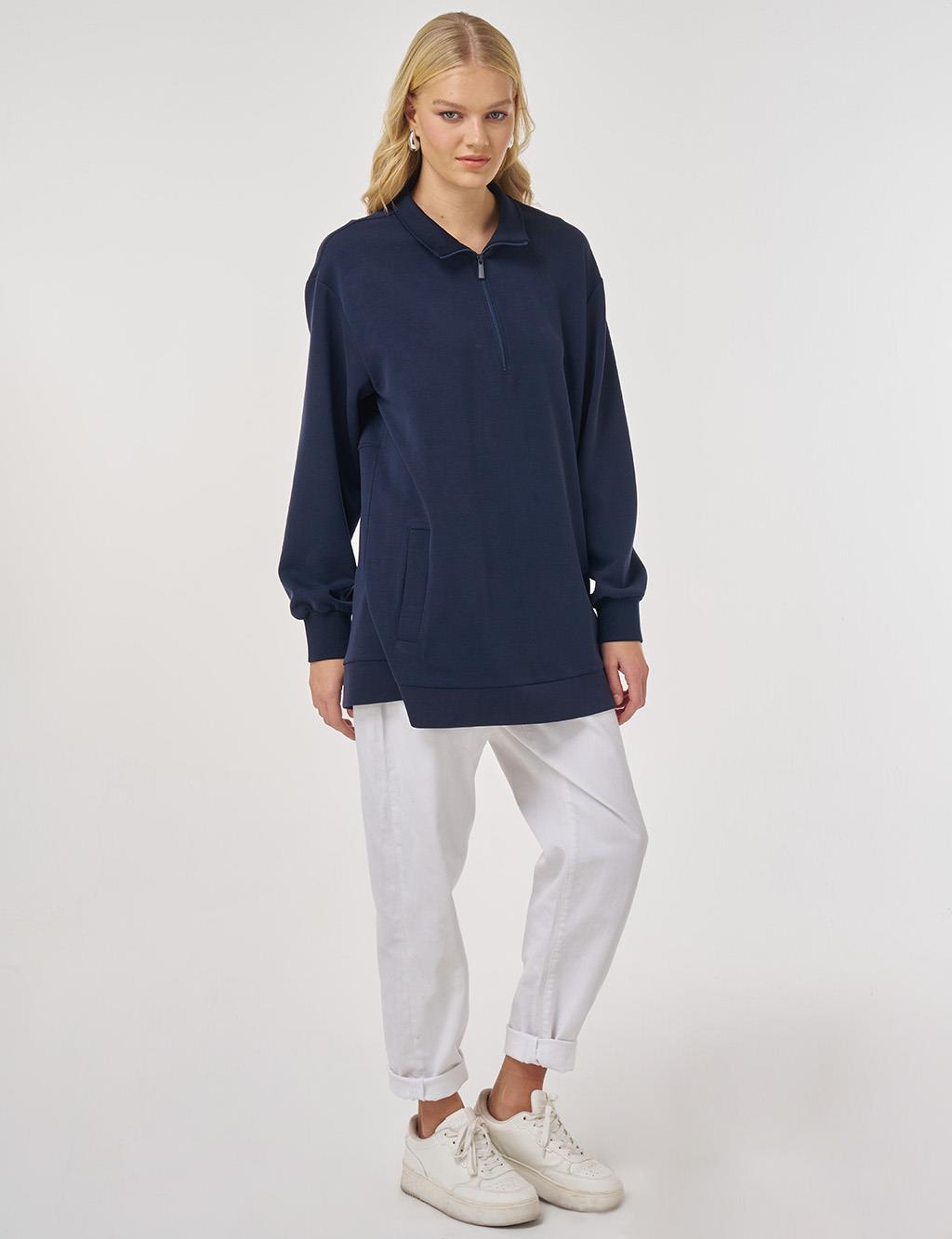 Dik Yaka Sweatshirt Koyu Lacivert