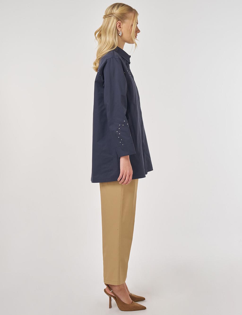 Trok Baskılı Pamuklu Tunik Koyu Lacivert