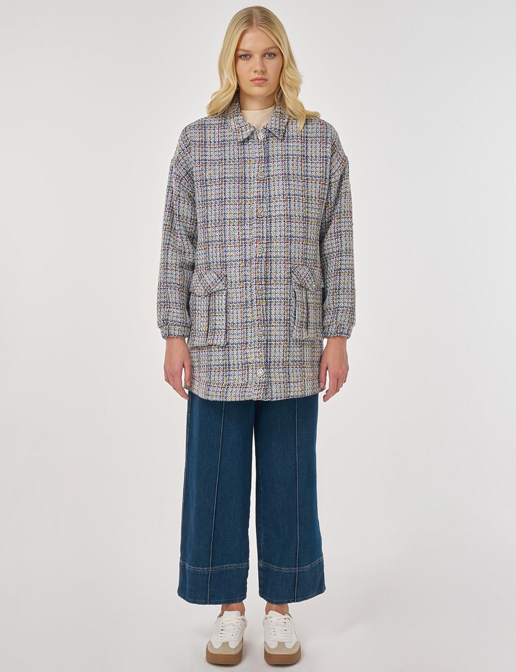 Patch-Pocket Tweed Jacket Indigo