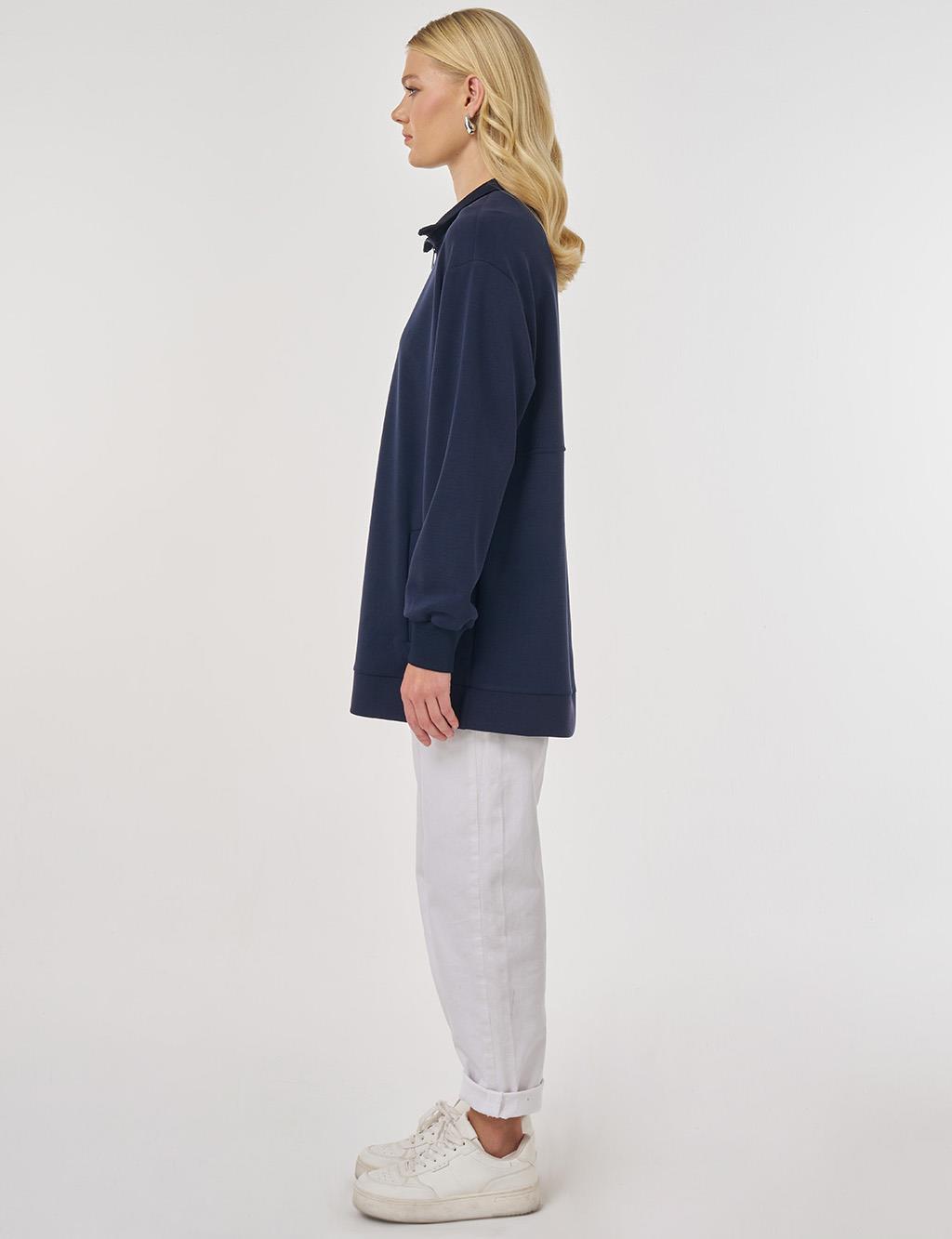 Dik Yaka Sweatshirt Koyu Lacivert