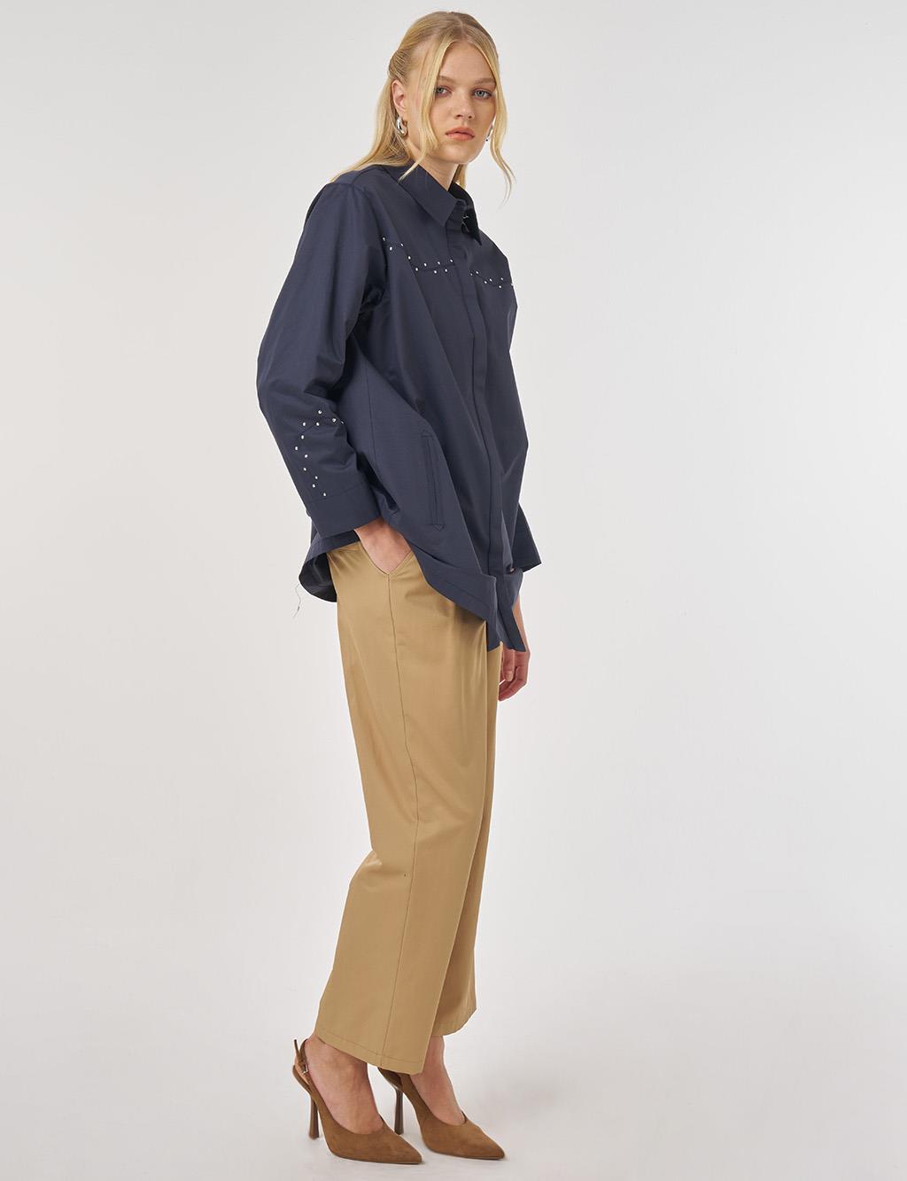 Trok Baskılı Pamuklu Tunik Koyu Lacivert