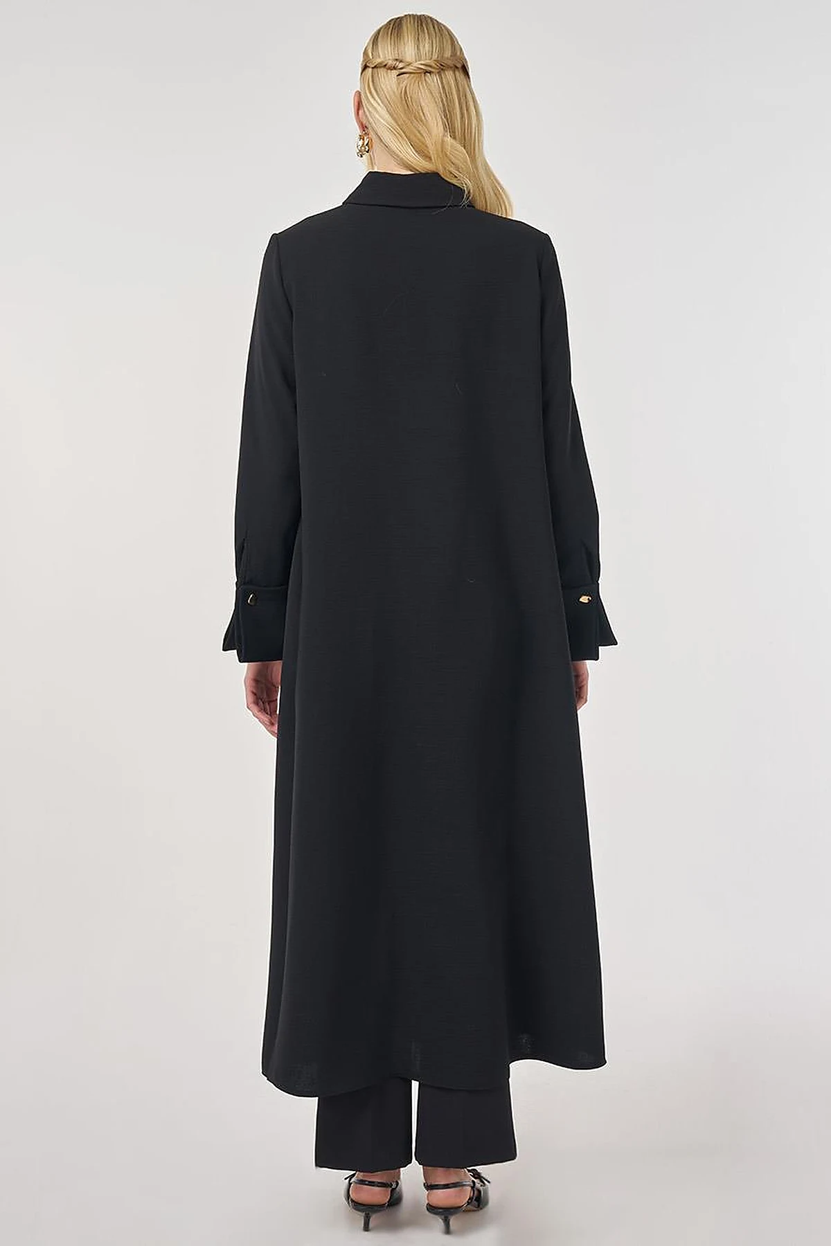 Shiny Button Long Tunic in Black