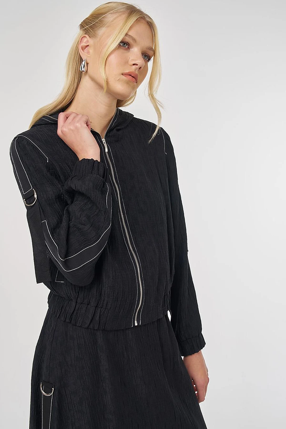 Punto-Stitched Lyocell Viscose Skirt Set Black