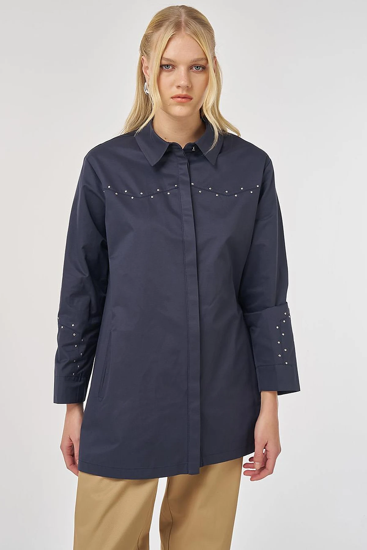 Troque Printed Cotton Tunic Dark Navy