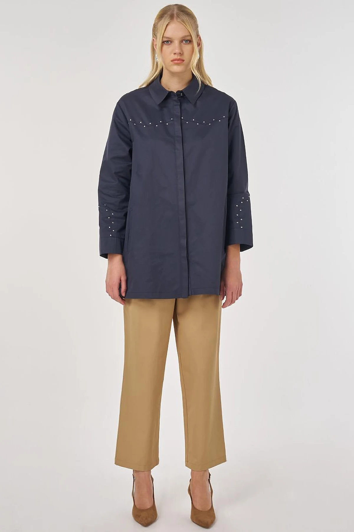 Troque Printed Cotton Tunic Dark Navy