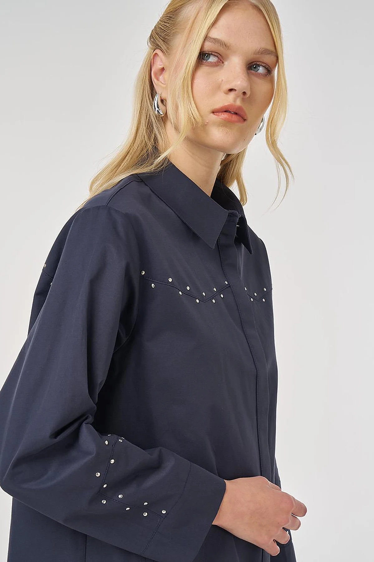Troque Printed Cotton Tunic Dark Navy