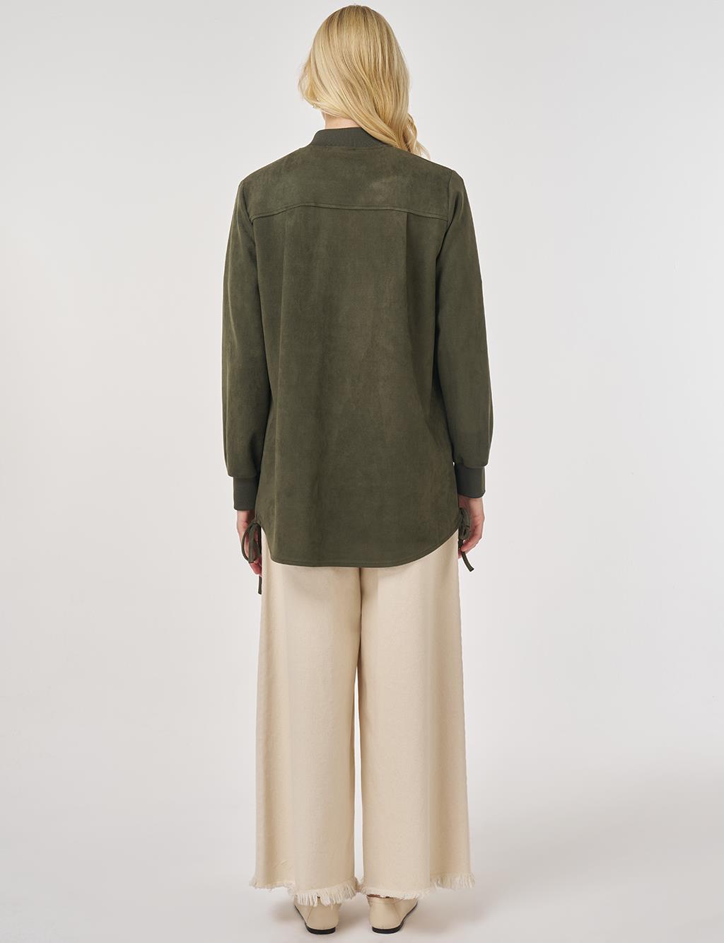 Embroidered Suede Tunic in Dark Khaki