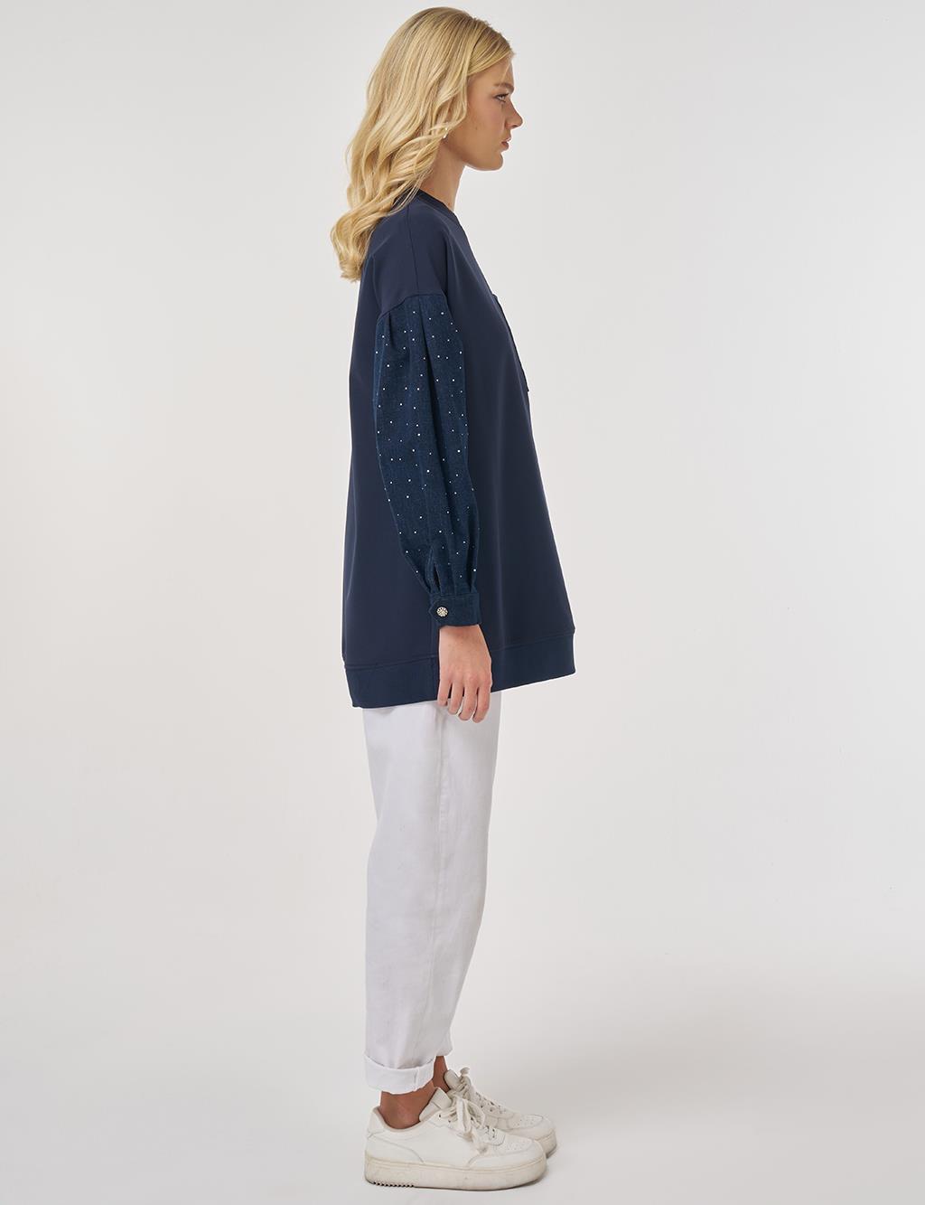 Hotfix Baskılı Sweatshirt Koyu Lacivert