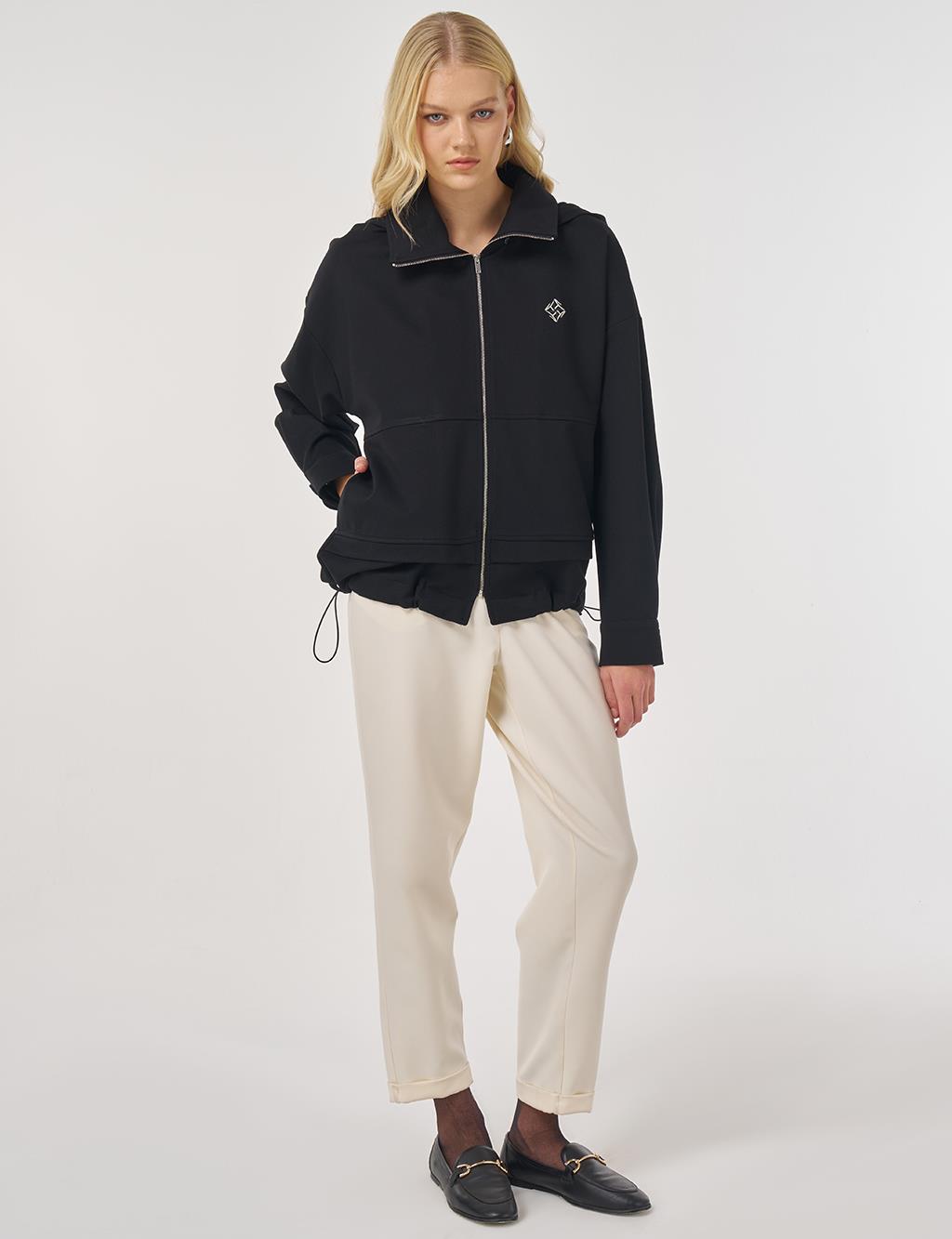 Dikiş Detaylı Kısa Ceket Siyah