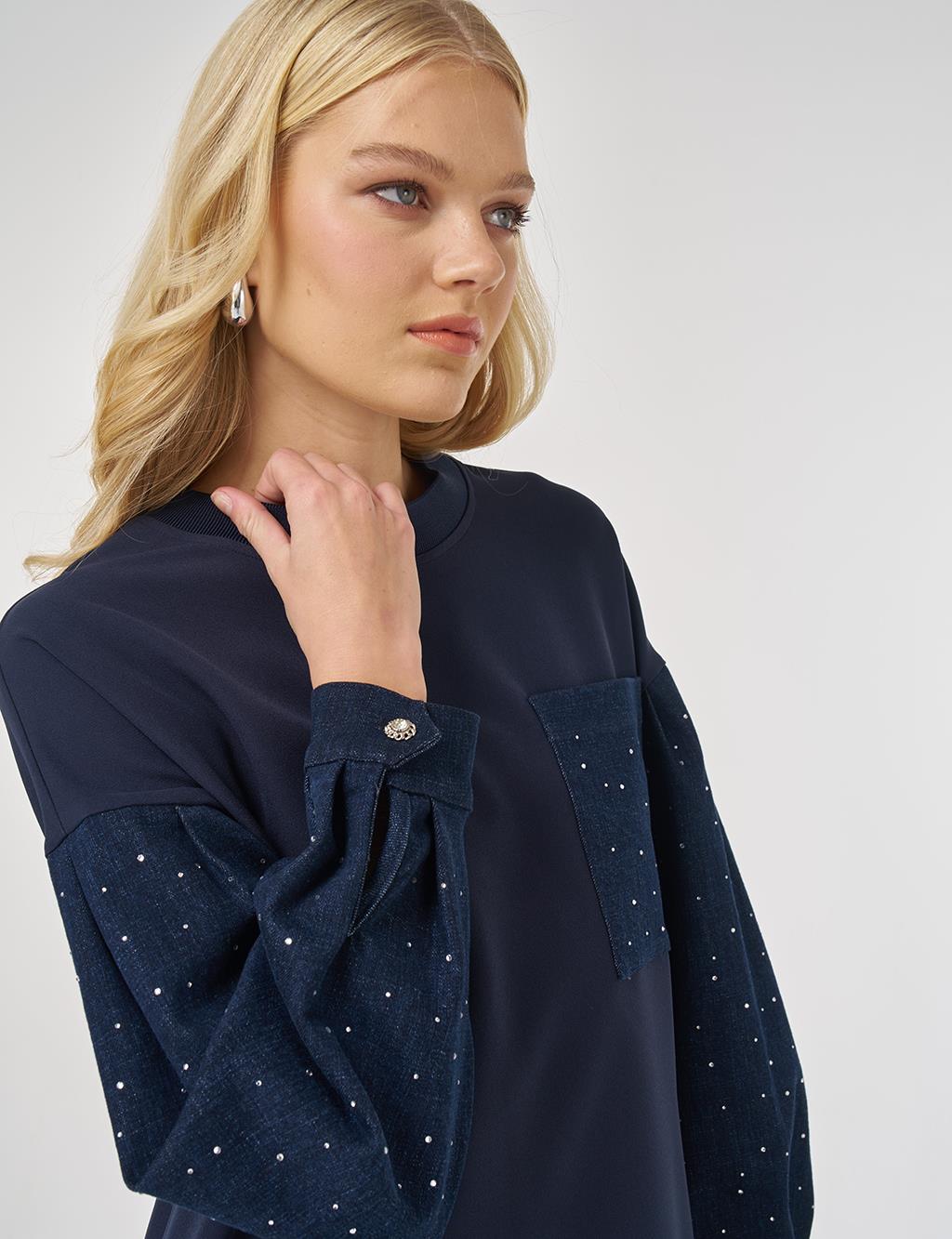 Hotfix Baskılı Sweatshirt Koyu Lacivert