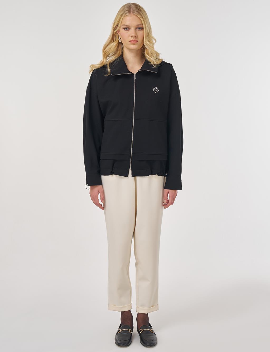 Dikiş Detaylı Kısa Ceket Siyah