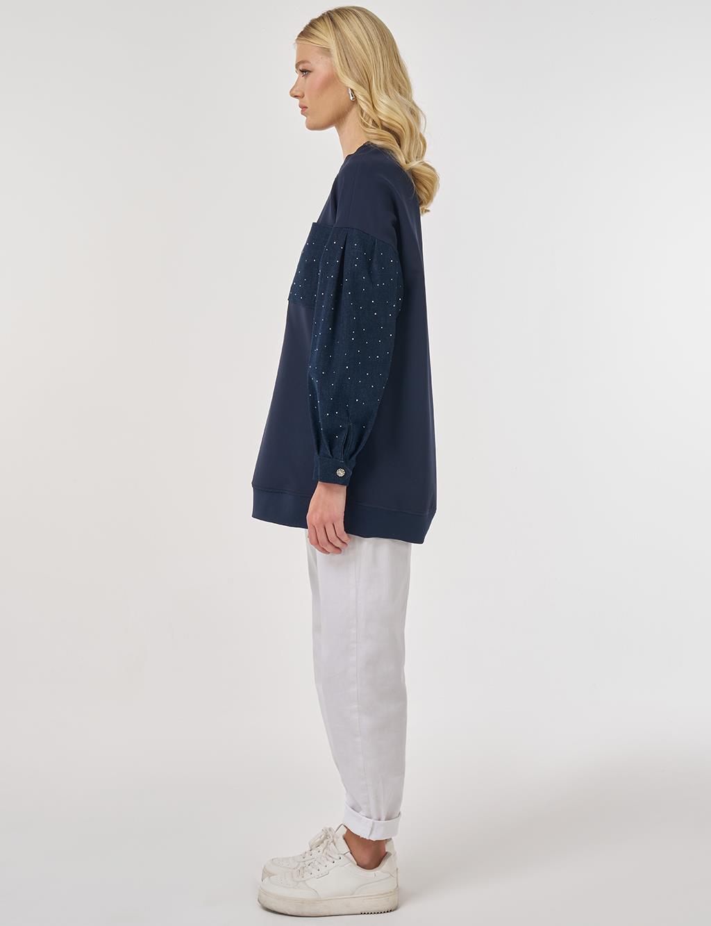 Hotfix Baskılı Sweatshirt Koyu Lacivert