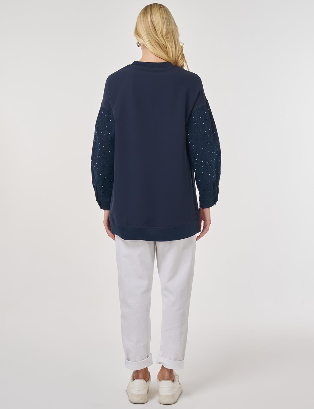 Hotfix Baskılı Sweatshirt Koyu Lacivert