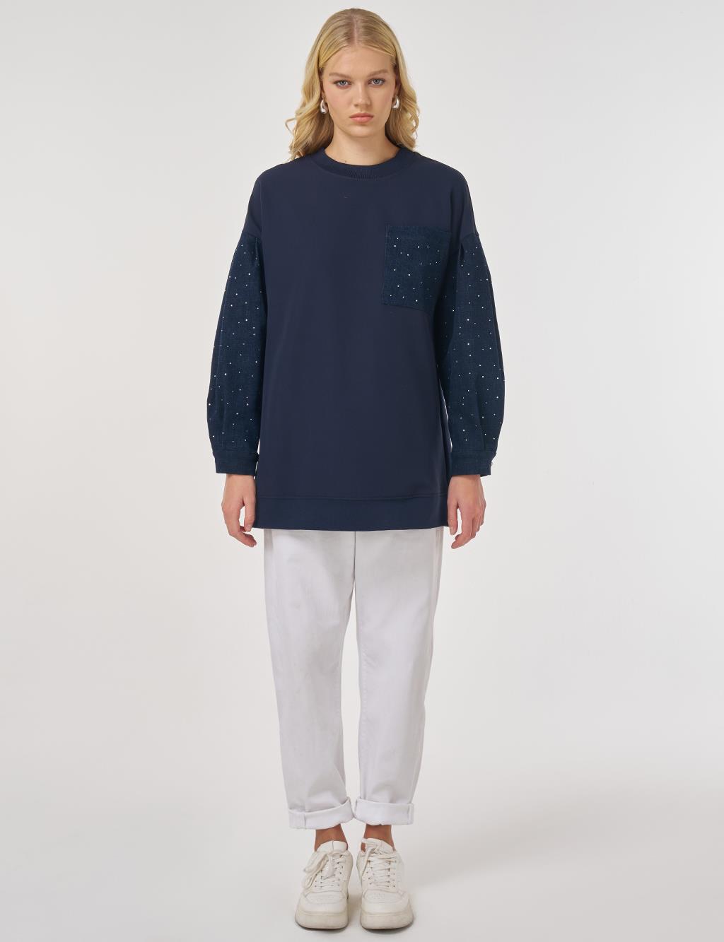 Hotfix Baskılı Sweatshirt Koyu Lacivert