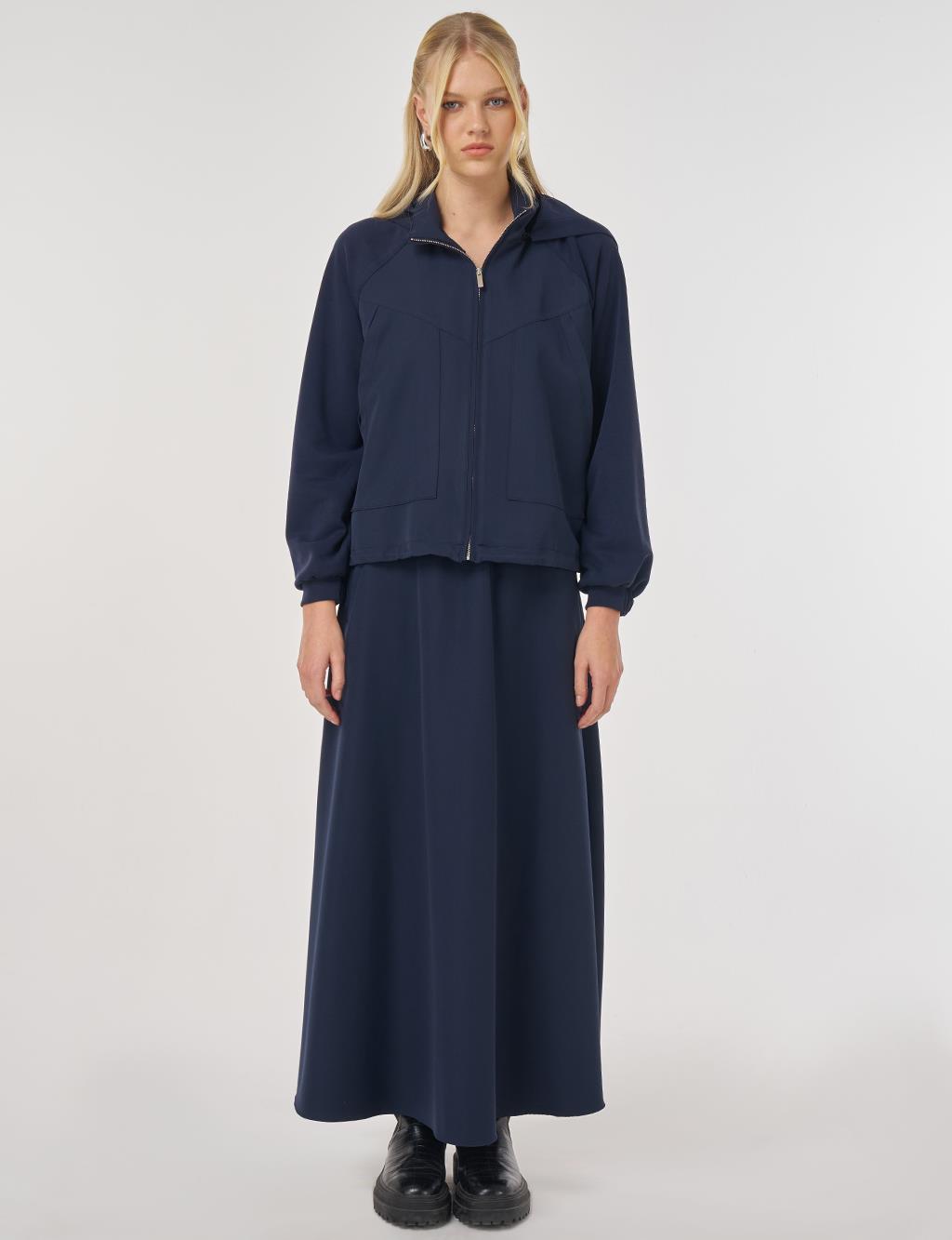 Relaxed-Cut Skirt Suit in Dark Navy