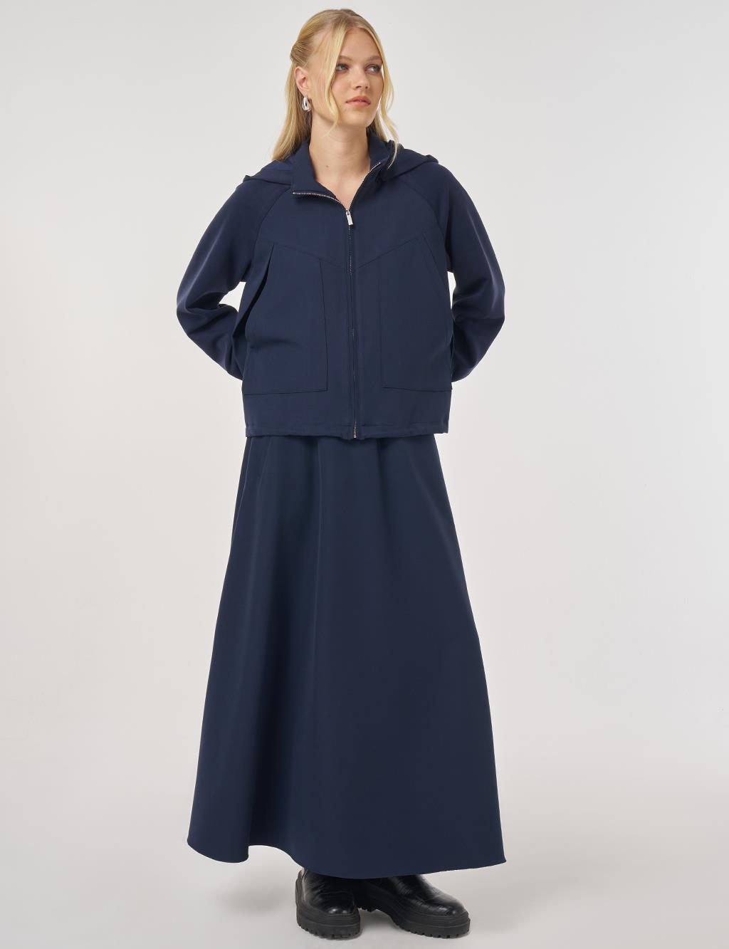 Relaxed-Cut Skirt Suit in Dark Navy
