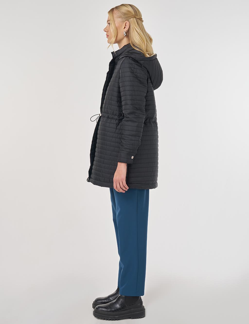 Hooded Quilted Coat in Black