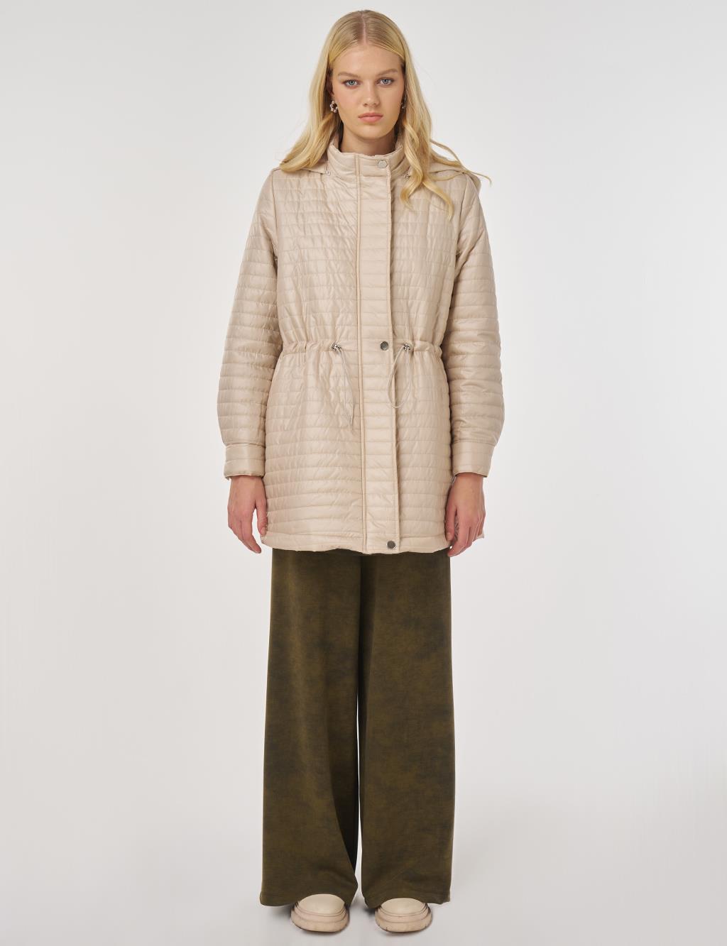 Hooded Quilted Coat in Cream