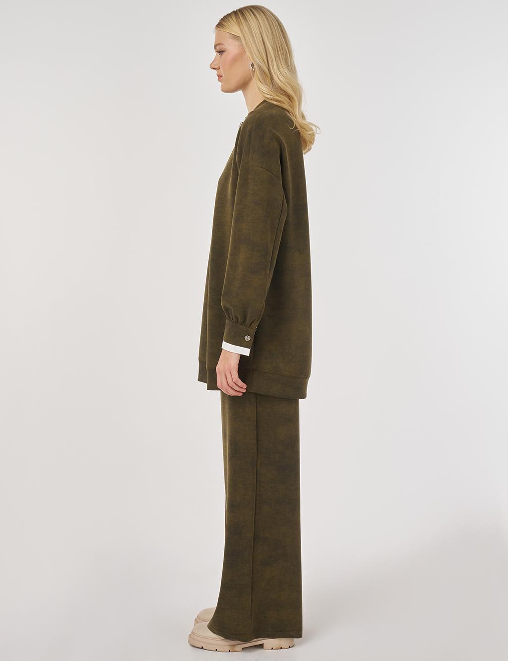 Yıkamalı Rahat Kesim İkili Takım Haki 