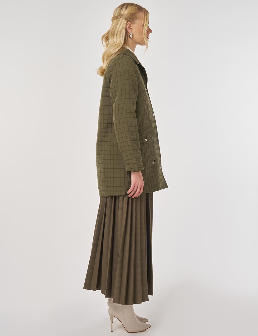 Wide-Collar Quilted Jacket in Khaki