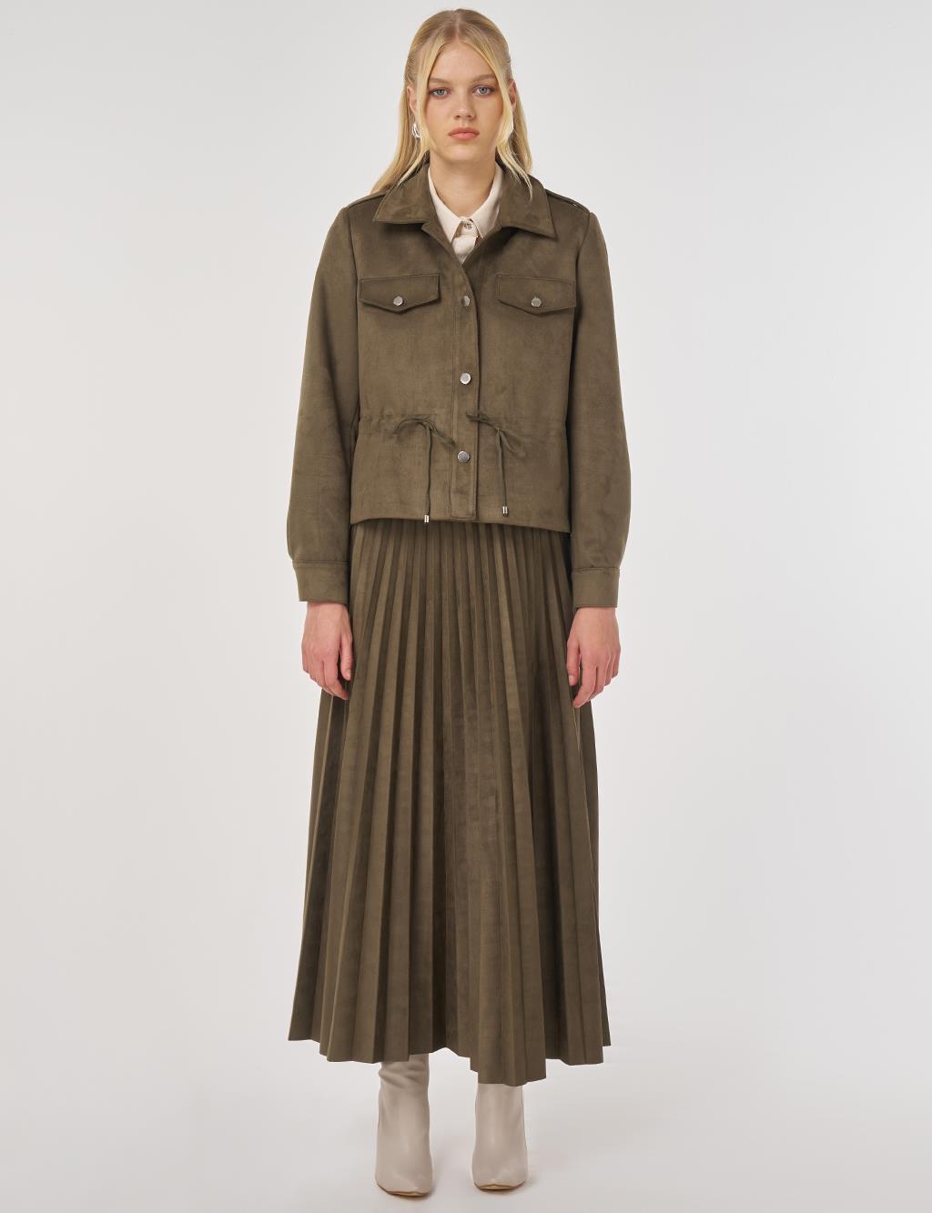 Double-Pocket Suede Jacket in Khaki