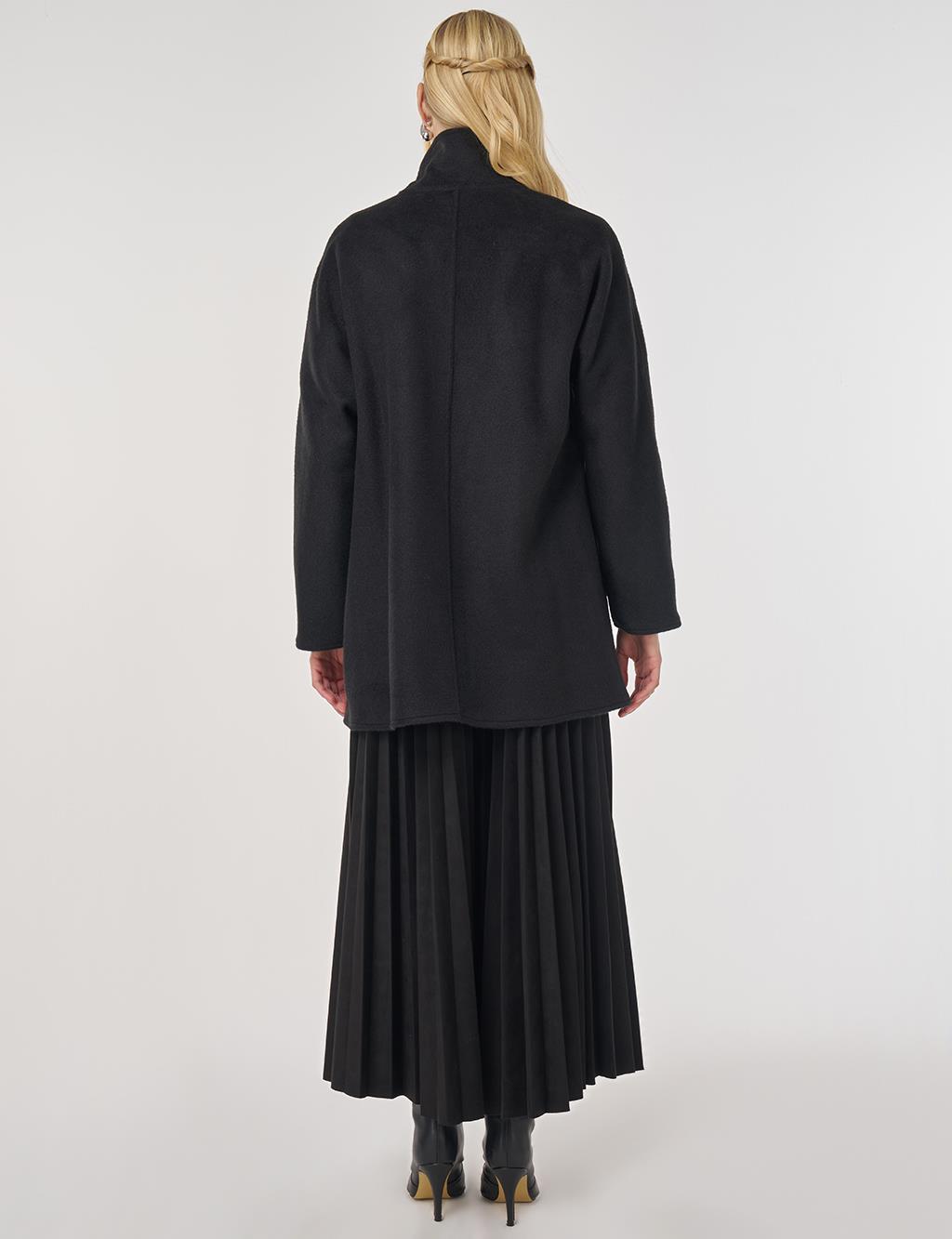 Dik Yaka Kısa Kaşe Kaban Siyah 