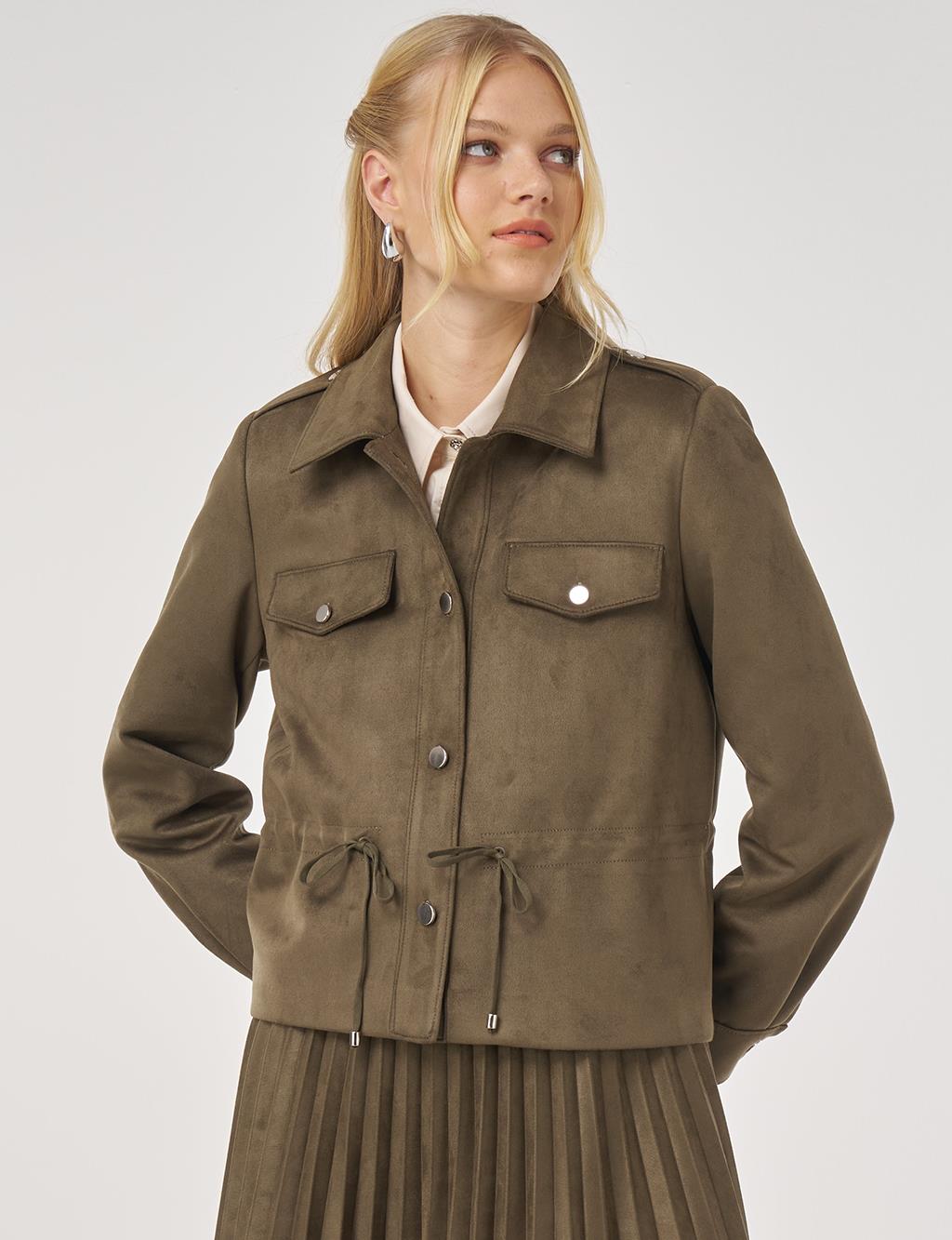 Double-Pocket Suede Jacket in Khaki