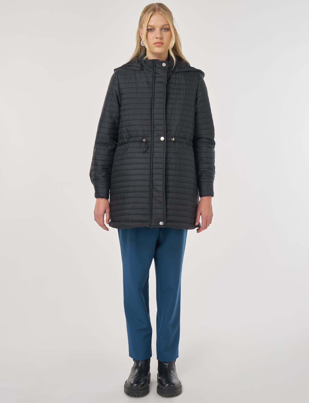 Hooded Quilted Coat in Black