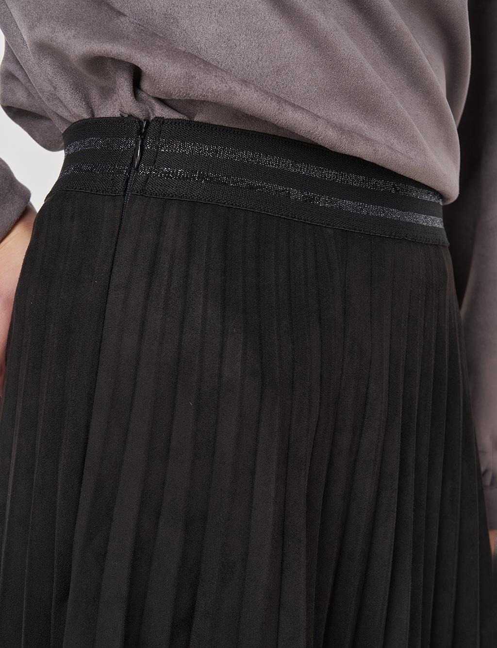 Pleated Suede Skirt in Black