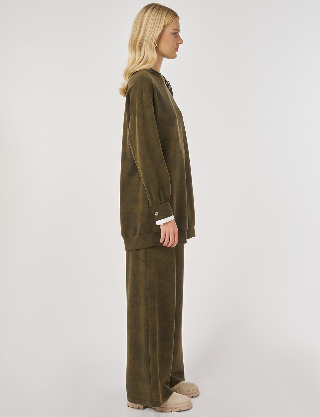 Yıkamalı Rahat Kesim İkili Takım Haki 