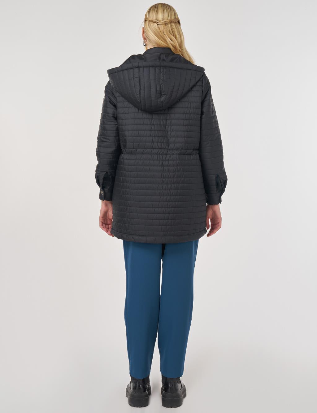 Hooded Quilted Coat in Black