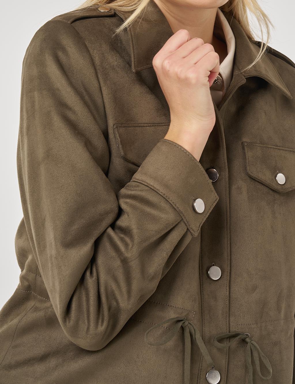 Double-Pocket Suede Jacket in Khaki