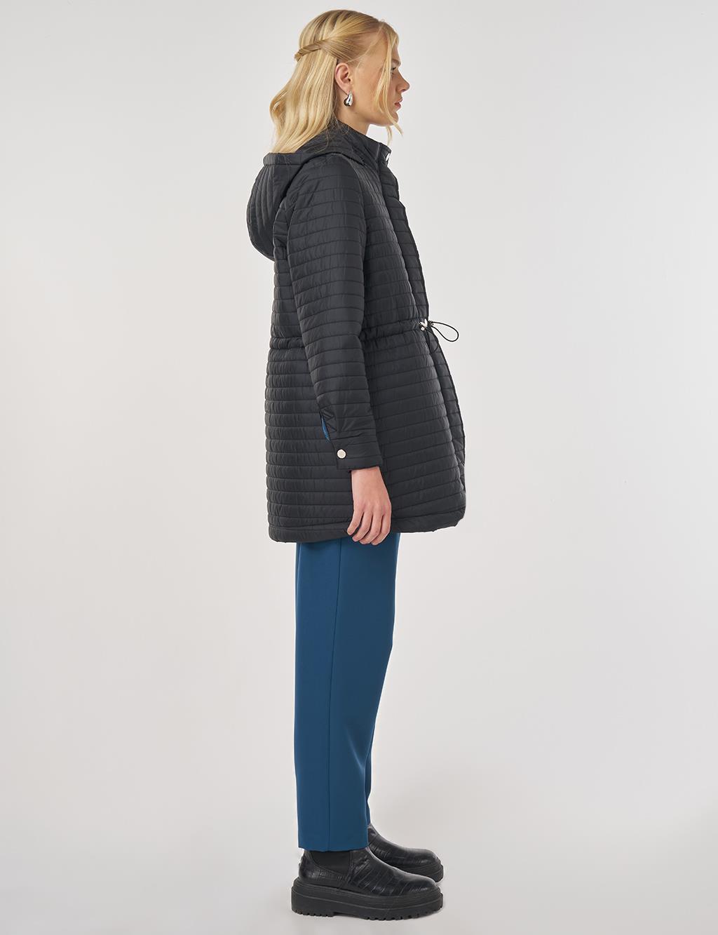 Hooded Quilted Coat in Black